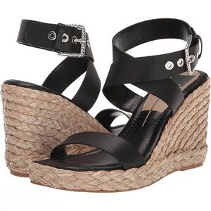 Dolce Vita Aldona Sandals Women 6 Black Leather Ankle Strap Wedge Heel New